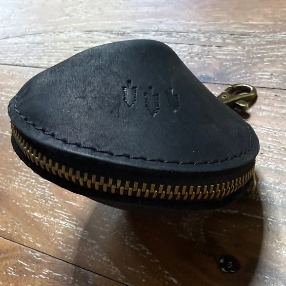 Portland Leather Goods Black Fortune Cookie Keychain Pouch / Change Purse EUC - Picture 2 of 6